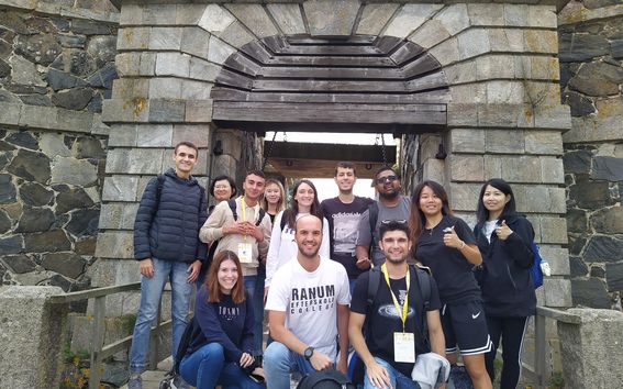 Students visiting a cultural landmark in Helsinki.