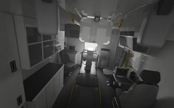 Havainnekuva ambulanssin sisätiloista.