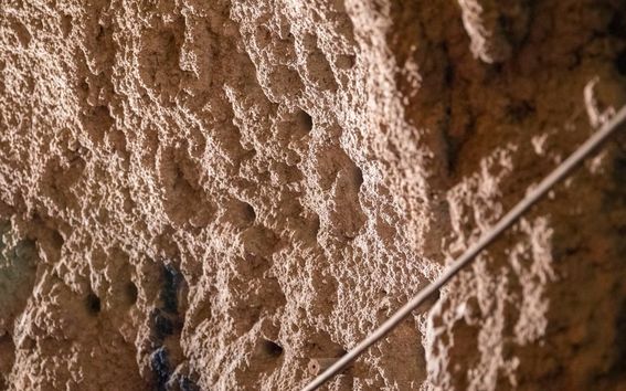Otaniemi reseach tunnel, sprayed concrete on tunnel wall