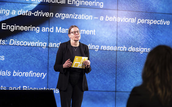 Professor giving a lecture in business management 