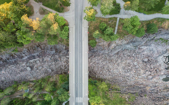 Aerial photo of a dried riverbed.