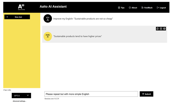 AI Assistantin käyttöliittymä