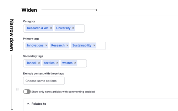 Screen capture of Drupal showing how tagging affects automatic liftups.