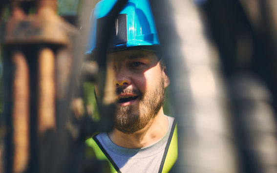 Construction worker looking straight to camera 