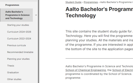 Student Guide, programme page