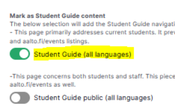 Visibility of news in the Sudent Guide