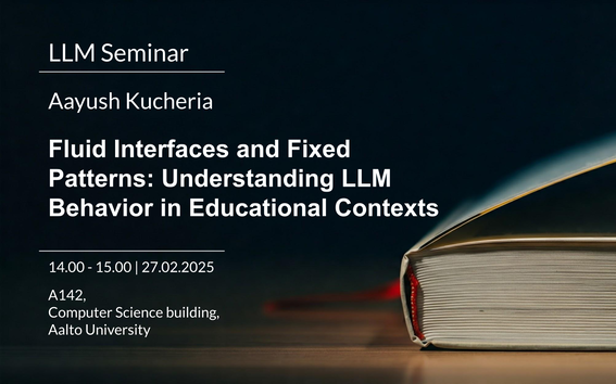 Image with writing about the presenter name, title, time and place of the event. Black background with a book