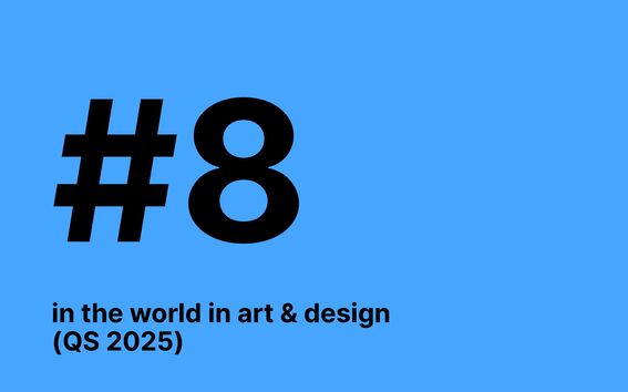 Text '#8 in the world in art & design (QS 2025)' on a blue background.
