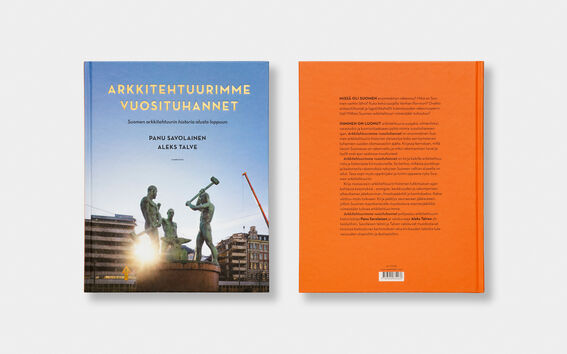 Kirjan 'Arkkitehtuurimme Vuosituhannet' etu- ja takakansi, kirjoittajina Panu Savolainen ja Aleks Talve.