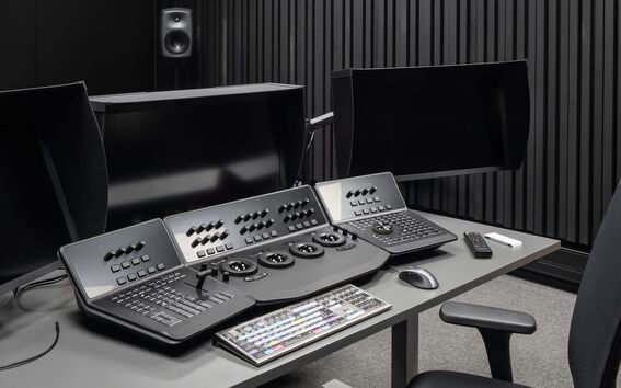 A view of the color grading suite's console