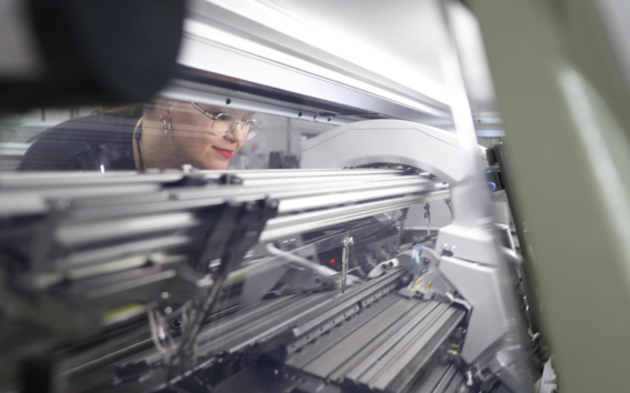 Anna-Mari Leppisaari keenly following how the production end of the process performs. In the project, textile design craft and application of AI are contributing hand in hand to the artefact creation and knowledge building.