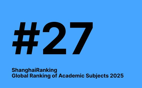 Black text on blue background: #27 ShanghaiRanking Global Ranking of Academic Subjects 2025