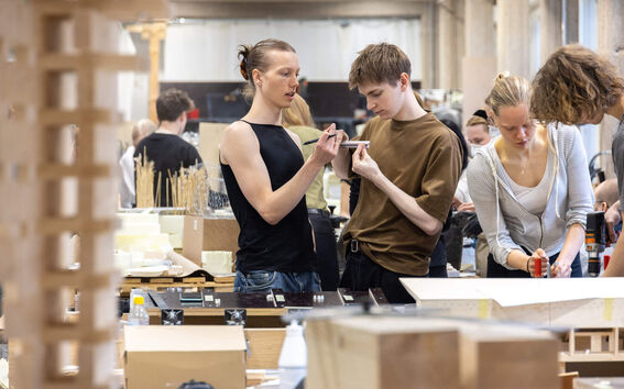 Students working in the ARTS wood workshop