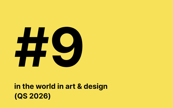 Black text on yellow: “#9 in the world in art & design (QS 2026)” in bold sans serif font.