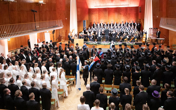 Friday 22 May 2026 Act of Conferment, when the academic procession starts moving out from Aalto University Töölö Assembly Hall
