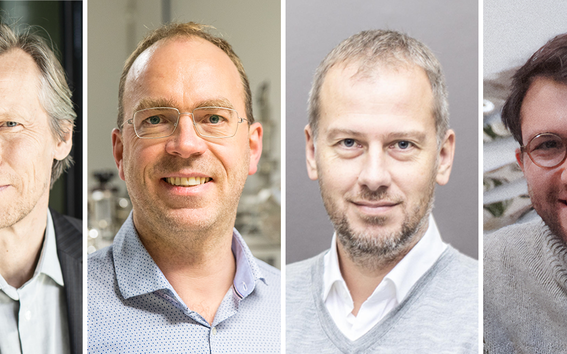 Four blurred portraits of men in different shirts and jumpers, shown side by side