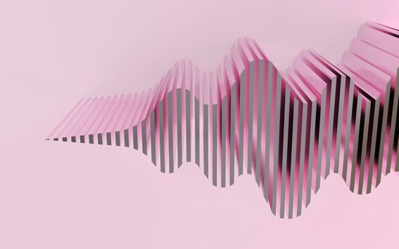Abstract pink and grey wavy striped shapes on a pale pink background
