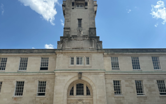 A clock tower in and historical building in Nottingham