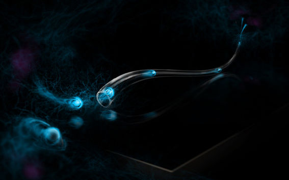 Artistic impression of quantum-limited heat conduction of photons over macroscopic distances. Credit: Heikka Valja.