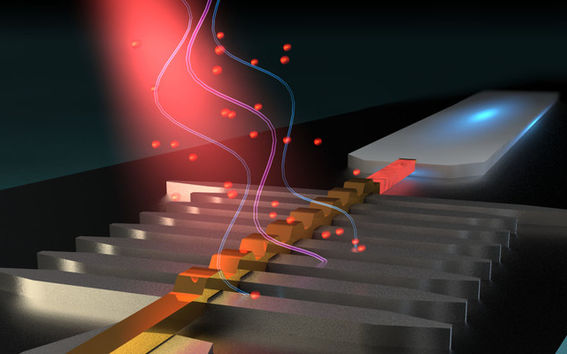 Taiteellinen kuva osittain suprajohtavasta mikroaaltoilmaisimesta. Kuva: Ella Maru Studio.