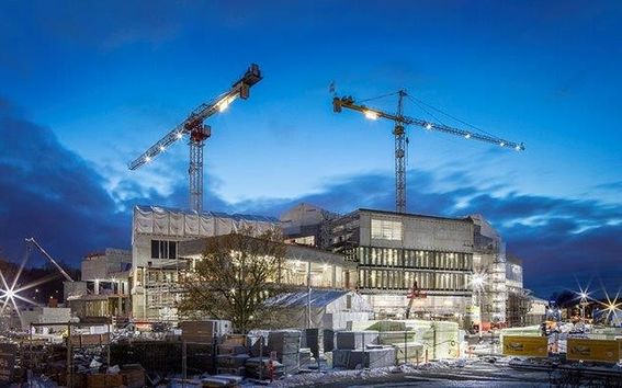 Taiteiden ja suunnittelun korkeakoulun uusi Väre-rakennus Otaniemen kampuksella valmistuu vuonna 2018. Kuva: Kalle Kataila, joulukuu 2016.