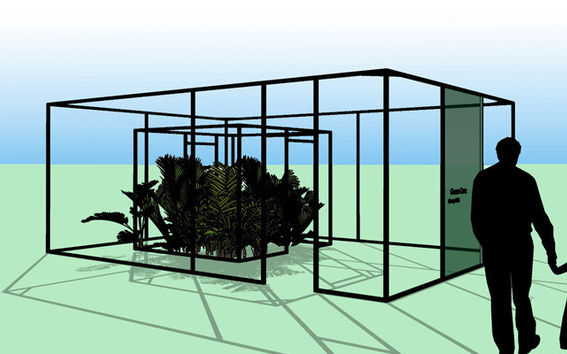 Green Core on vuorokaudenaikojen mukaan muuttuva valoinstallaatio, jolla on vihreitä kasveja pursuava ydin. Kuva: Group 815.