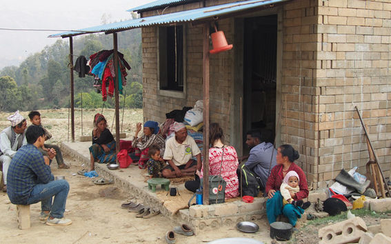 Team Nepali students were interviewing residents in Dhungentar village, Nuwakot, Nepal. Reconstruction process after 2015 earthquake is still continuing. Photo: Martina Dahm.
