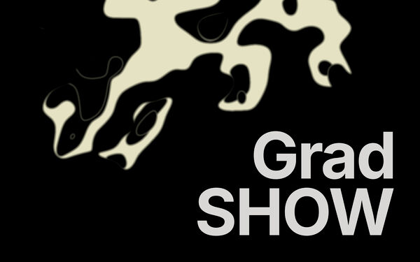 Poster for Aalto ARTS Grad Show held from 3 Sept to 6 Oct with abstract black and white design.