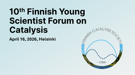 Poster for the 10th Finnish Young Scientist Forum on Catalysis event on 16 April 2026, Helsinki. Finnish Catalysis Society logo.