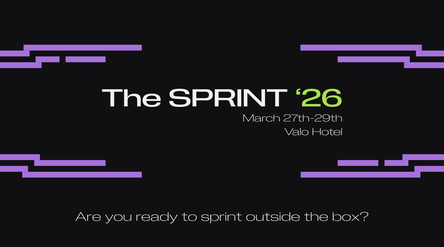 Event poster with text 'The SPRINT '26, March 27th-29th, Valo Hotel'. 