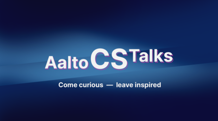 Blue Aalto CS Talks banner with white slogan text: Come curious — leave inspired
