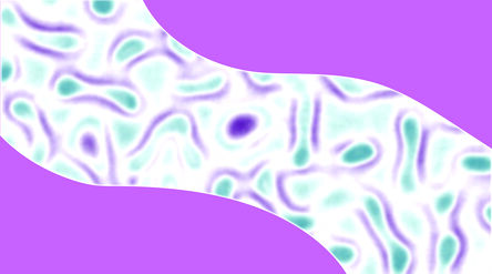 The image shows a pattern of circular convective flows. These are visible as different colors. The image is on top of a purple background.
