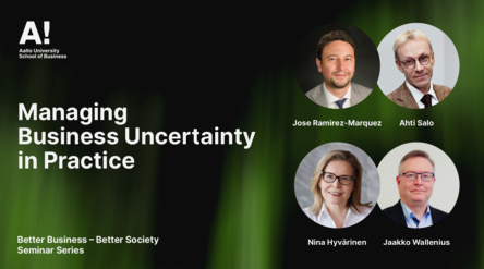 Banner for Better Business – Better Society seminar titled Managing Business Uncertainty in Practice