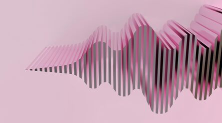 Abstract pink and grey wavy striped shapes on a pale pink background
