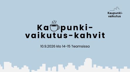 Light blue event banner: City Impact Coffee online, 10 Sept 2026 14–15, with cup icon and city skyline.