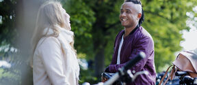 Two people laughing