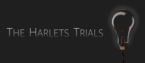 text, name of the project: The Harlets Trials and a light-bulb with dark background