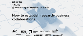 Banner for Health Talks event organized March 24: How to Establish Research-Business Collaborations