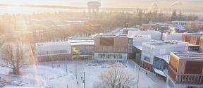 Drone image of Aalto University campus on a sunny winter's day.