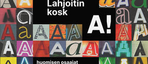 Erilaisten kirjainten 'A' kollaasi, jossa teksti 'Lahjoitin kosk A!' ja 'huomisen osaajat tarvitsevat tukea tänään.'