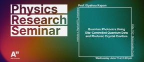 Poster for Physics Research Seminar discussing quantum photonics led by Prof. Elyahou Kapon on Wednesday, June 11 at Aalto University.