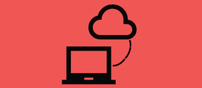 Black laptop icon connected to a cloud on red background.