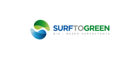 Logo with green and blue swooshes, text: SURFTOGREEN Bio - Based Surfactants