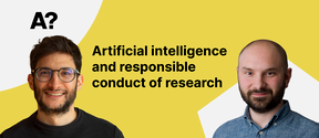 Pedro Silva ja Enrico Glerean, teksti: Tekoäly ja tutkimuksen vastuullinen toteuttaminen. Keltainen ja valkoinen tausta.