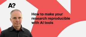 Teksti: Kuinka tehdä tutkimuksestasi toistettavaa AI-työkaluilla. Mika Jalava mustassa paidassa, punainen tausta, valkoisia kuvioita.