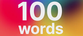 Text '100 words' in white on a vibrant gradient background of pink, blue, green, yellow, and orange.