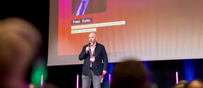 Tomi Erho, head of Innovation Ecosystem Services at Aalto University, on stage at NORDEEP 2025