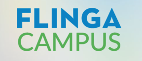 Text 'FLINGA' in blue and 'CAMPUS' in green on a light gradient background.
