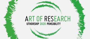Text 'Art of Research' surrounded by green brush strokes. Words 'Authorship 2020 Responsibility' are partially obscured.