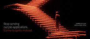 A person stands on glowing red steps with text promoting Ignite program for summer 2026. 'Take your first step' is written.